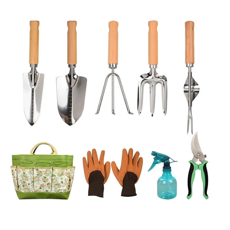 gardening tools, agricultural shovels, garden flower rakes, stainless steel planting three toothed rakes, weed killers set