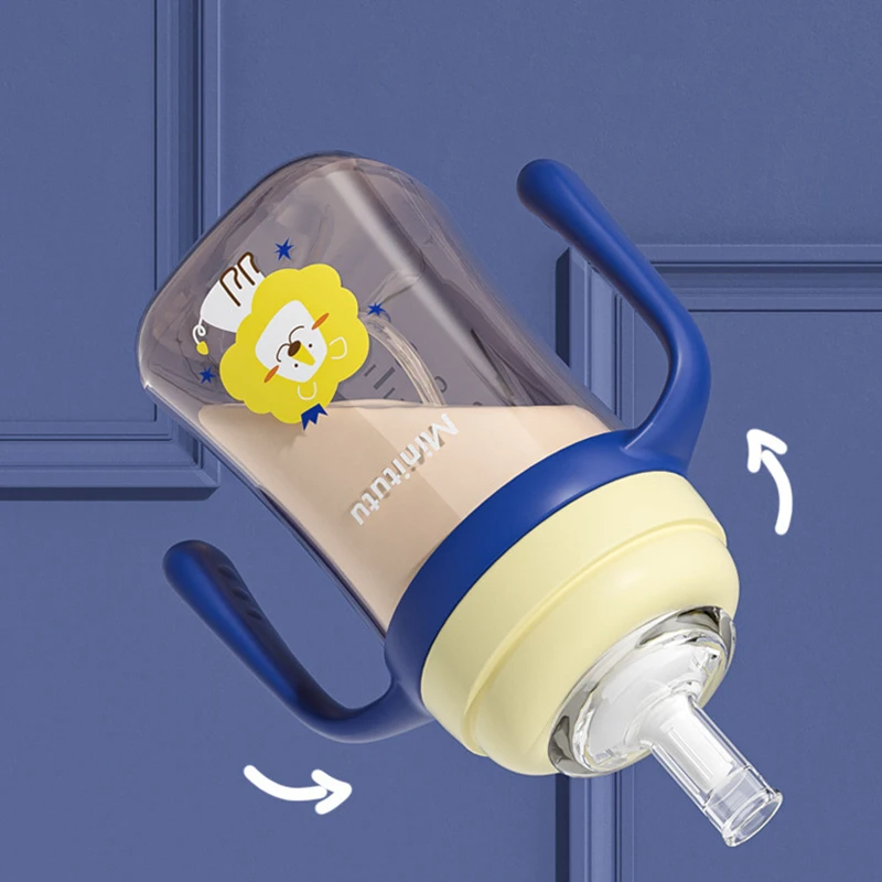 

3-in-1 300ml baby bottle with handle, includes 3 different types of nipples, easy to clean, essential for feeding children