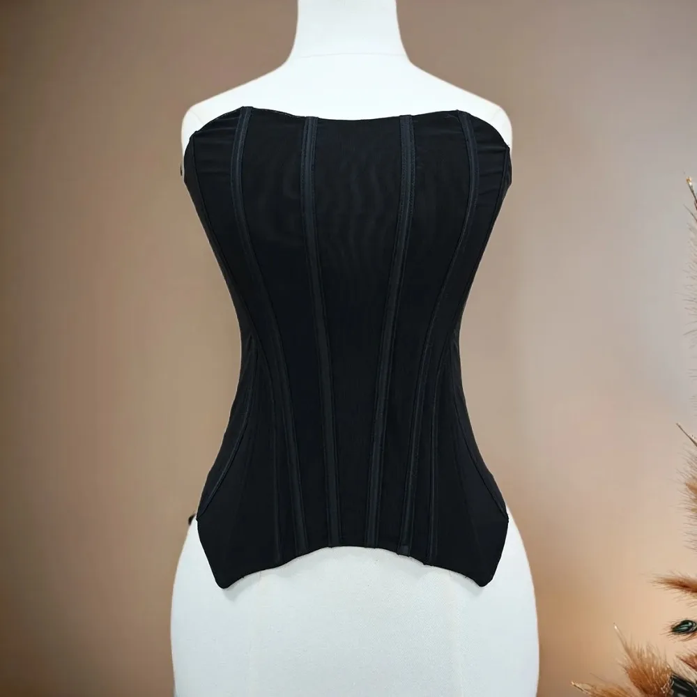 

Transparent Mesh Corset Women Overbust Slimm Waist Bodice With Zipper Bustier Back Strapless Shaping Tops Tummy Control
