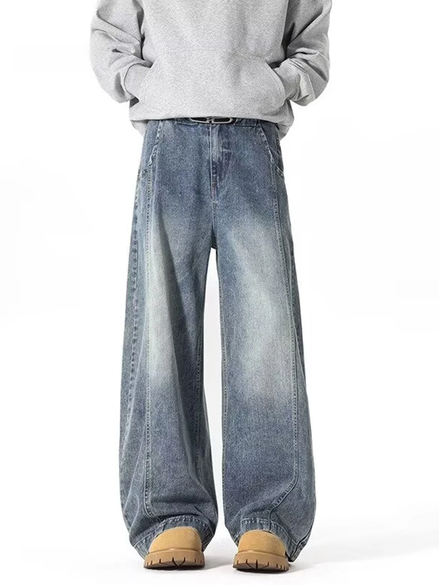 

Мужские джинсы в стиле ретро American Knife: повседневные, прямые, широкие, длинные брюки для зимы, модный бренд, из денима.