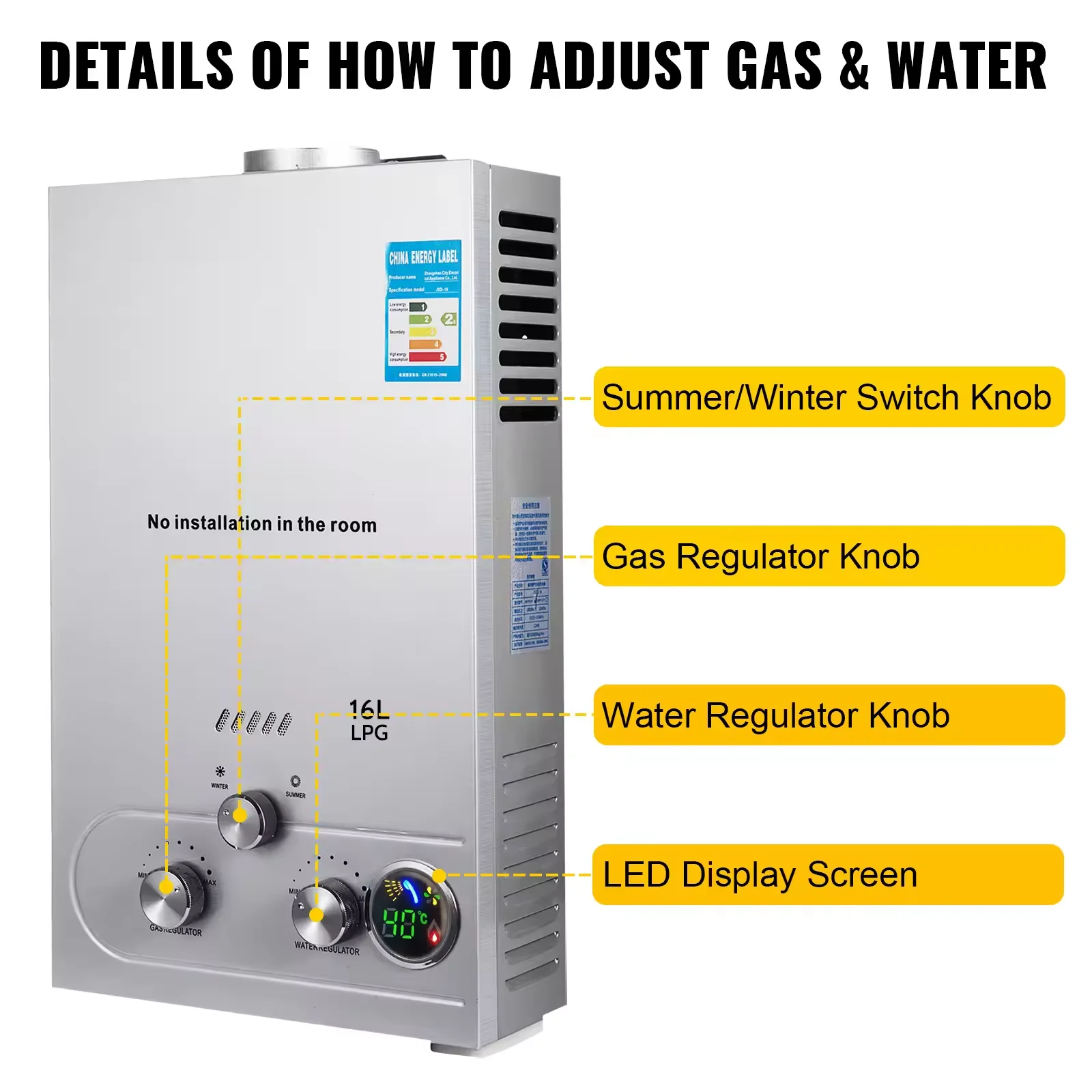 PEIXU Tankless Instant Fast Heating LPG Gas سخانات المياه الذكية المنزلية للاستخدام الداخلي والخارجي