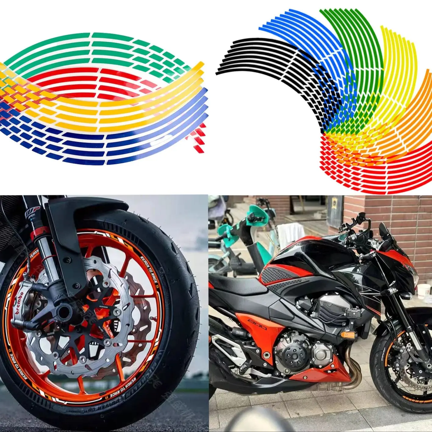 

1Pcs Motorcycle Car Tire Decals Trim Strips Universal Reflective Bike Wheel Sticker Waterproof Motorcycle Wheel Rim Tape 17"18"
