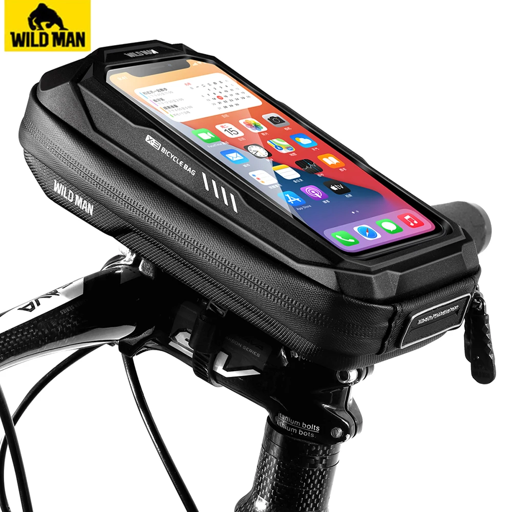 WILD MAN Rainproof Bicycle Front Top Tube Bag Touch Screen Cycling Phone Bag Bike Bag 6.7 Inch Phone Case Bicycle Accessories