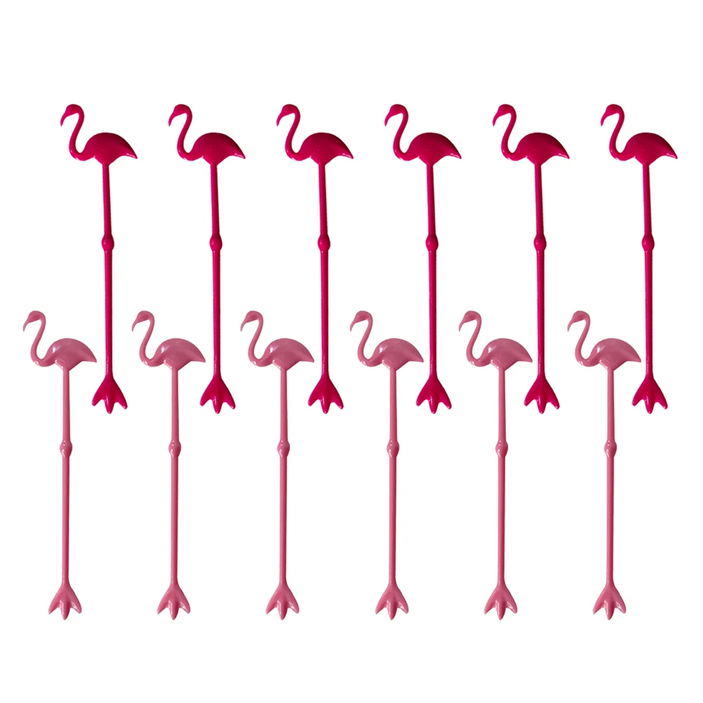 

12pcs Flamingo Design Beverage Rod Eco-Friendly Plastic Stirring Rod Drink Muddler Swizzle Sticks For Party Restaurant Use Pink