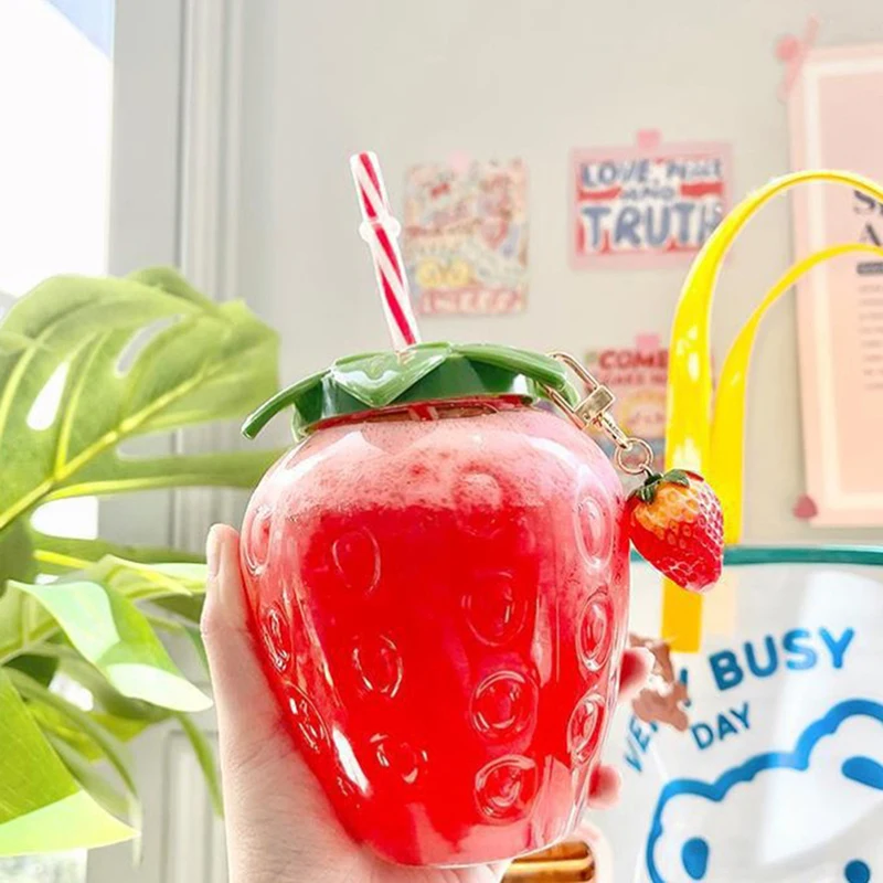 New 500ml Summer Strawberry Straw Cup Portable Water Bottle For Milk Coffee Daily Drinking