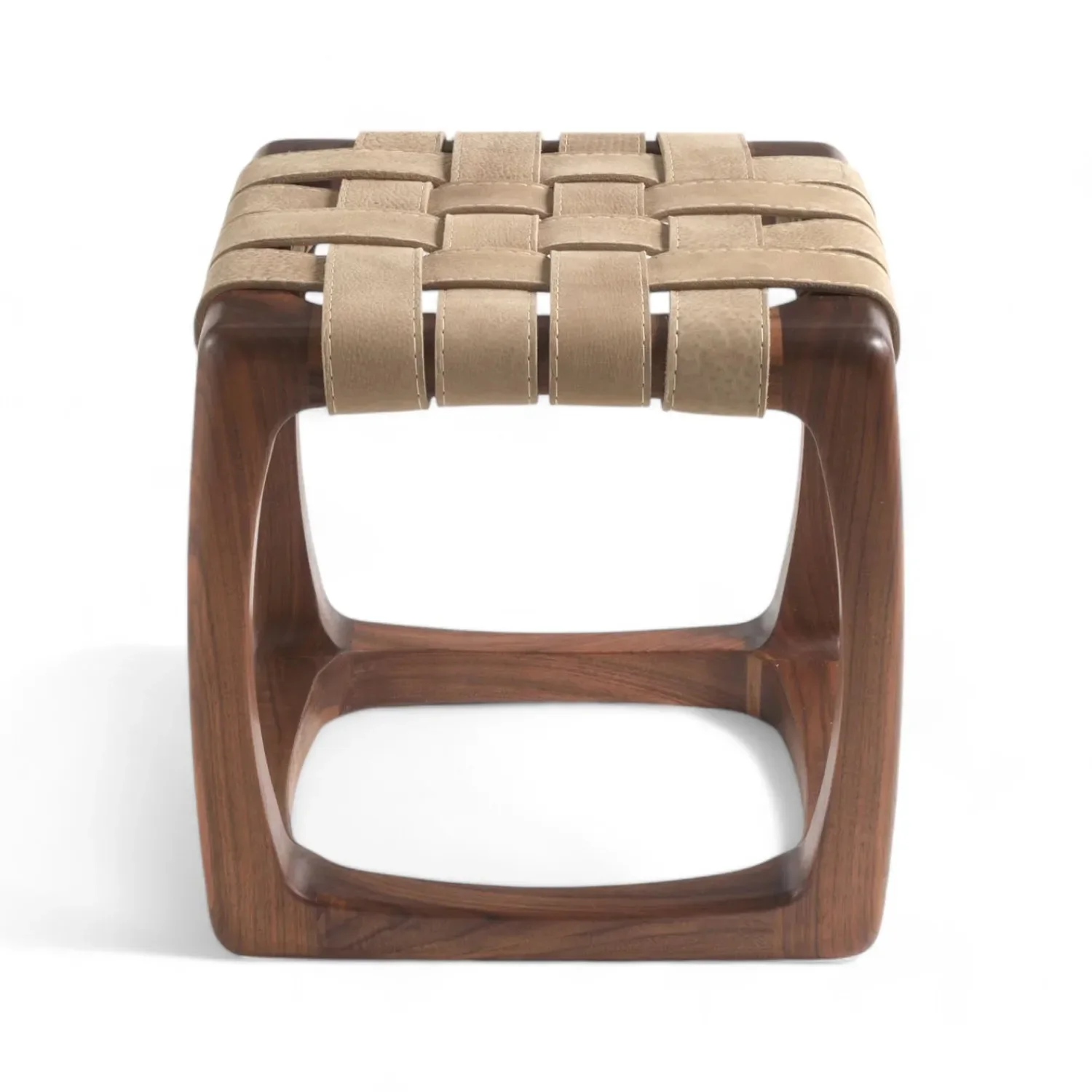 Natural Walnut Solid Wood Bench Designer Bathroom Makeup Stool with Woven Seat Leather Teak Shower Seat for Kitchen Outdoor Use