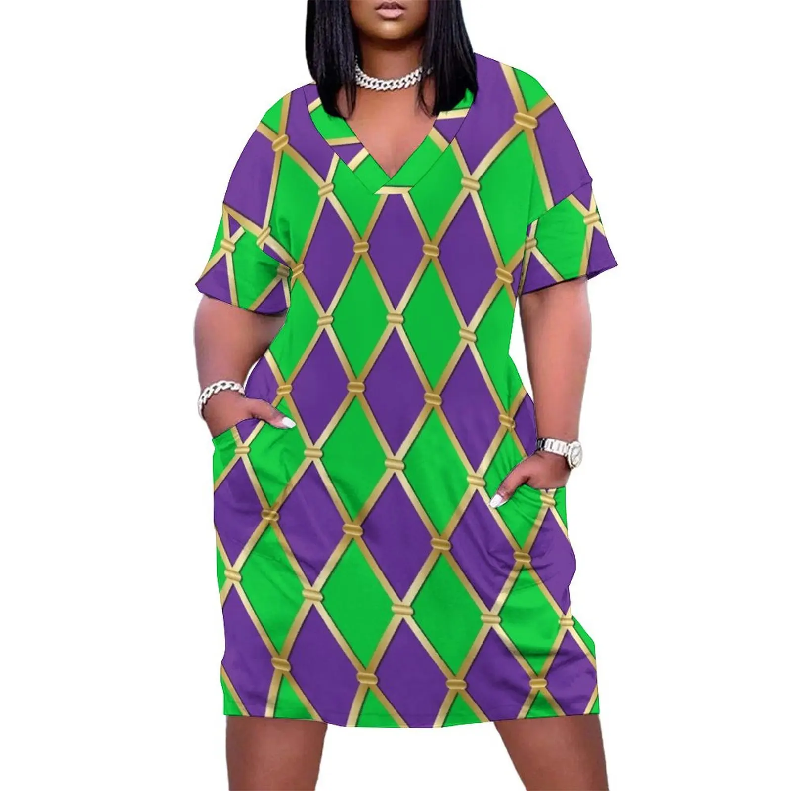 

Harlequin Mardi Gras Loose Pocket Dress women's summer dresses 2025 dress summer