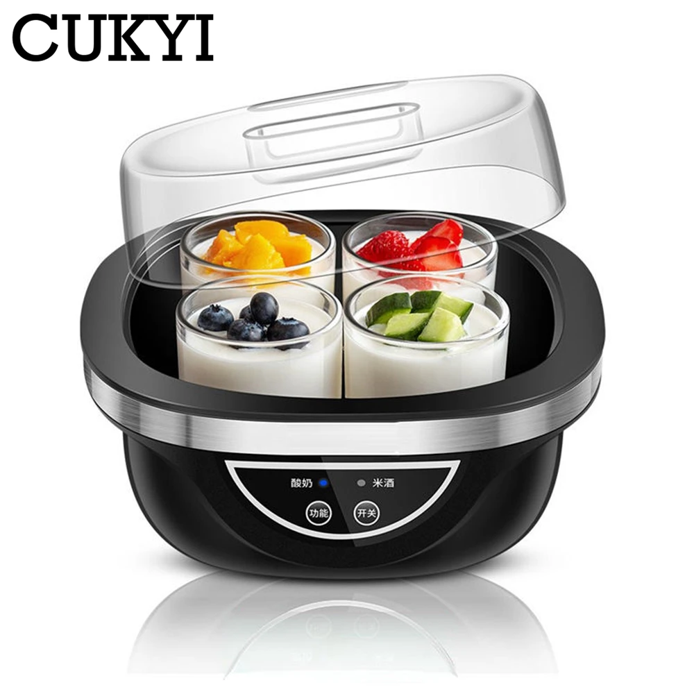 CUKYI Electric Automatic Yogurt Maker 1L liner 4 Glass cup household rice wine making Machine touch panel Yogurt DIY Container