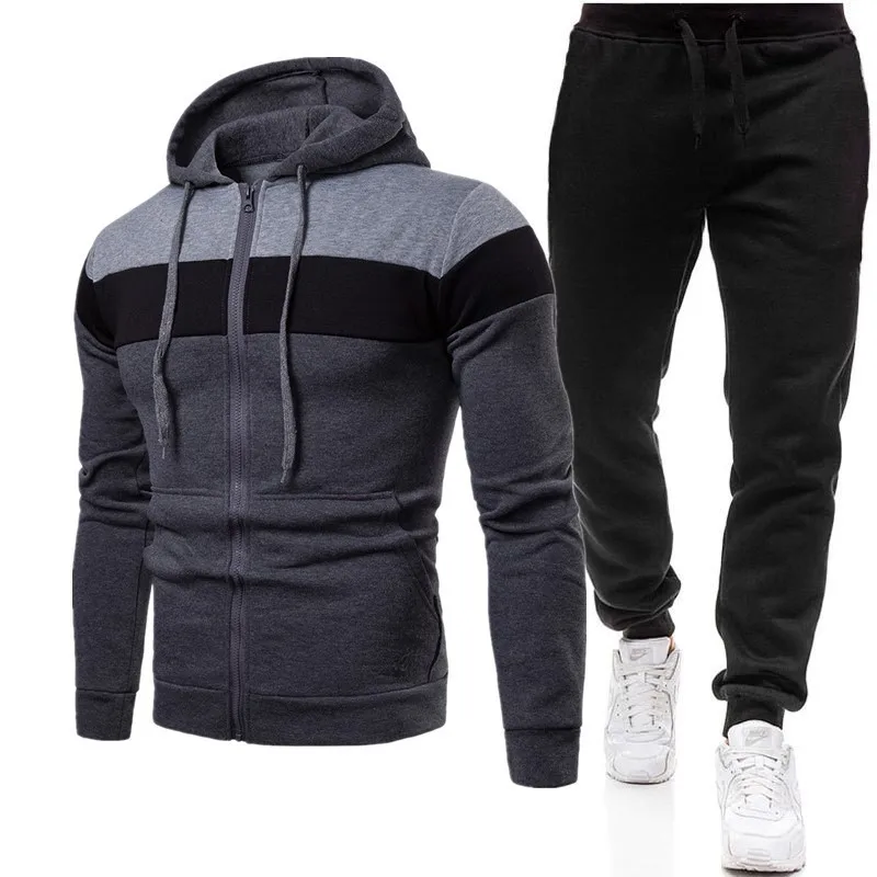 2024 Spring and Autumn New Three tone Zipper Hoodie Set for Men\'s Sports and Leisure Large Loose Hoodie and Pants Two piece Set