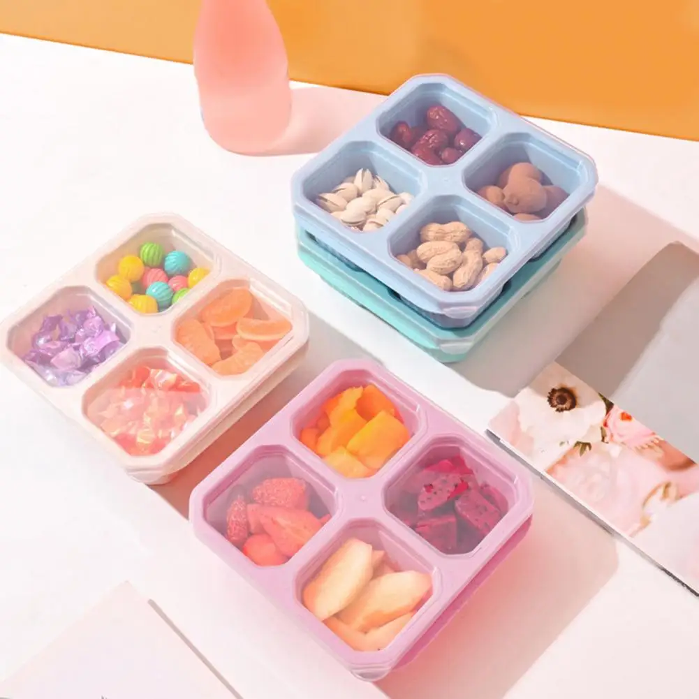 Food Separator Lunch Container Stackable Bento Lunch Boxes for School Work 2 Pack of 4 Compartment Divided Food for Travel