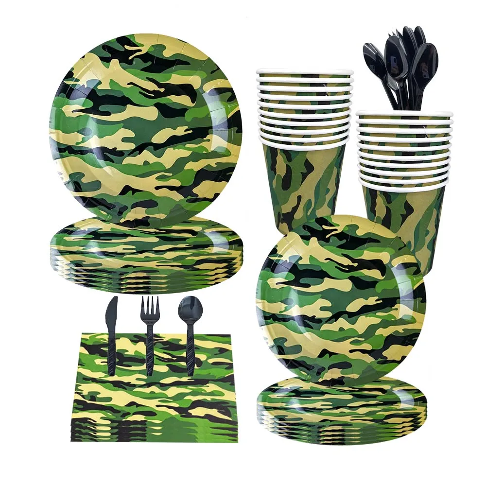 Military Theme Disposable Tableware Plates Cups Napkins Birthday Party Camouflage Field Game Baby Shower Decoration Supplies