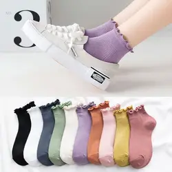 Frilly Socks Women Japanese Fashion Korean Ins Style White Kawaii Ruffle Socks For Girls Purple Cute Short Woman Sock