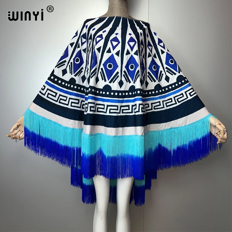 WINYI new Fashion Gradual fringe cloak beach Cover-up Elegant fashion maxi kaftan sexy Holiday African wamen evening dress