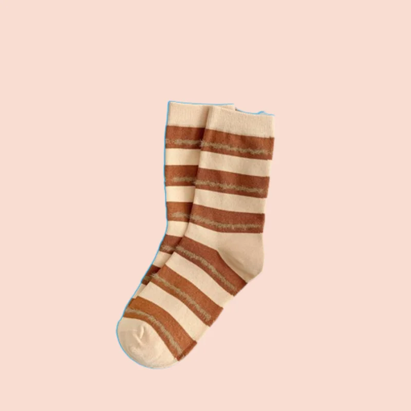 3/6 Pairs Autumn and Winter Striped Contrast Color Mid-Tube Cotton Socks Women's Socks All-match Casual Colorblock Retro Socks