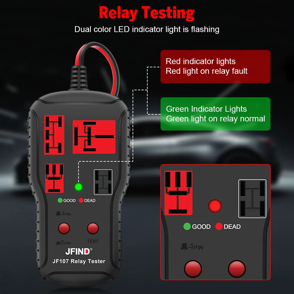 JFIND Relay Tester 12V 24V Car Voltage Tester With LED Indicator Light Universal Automotive Battery Check Relay Diagnostic Tools - view 4