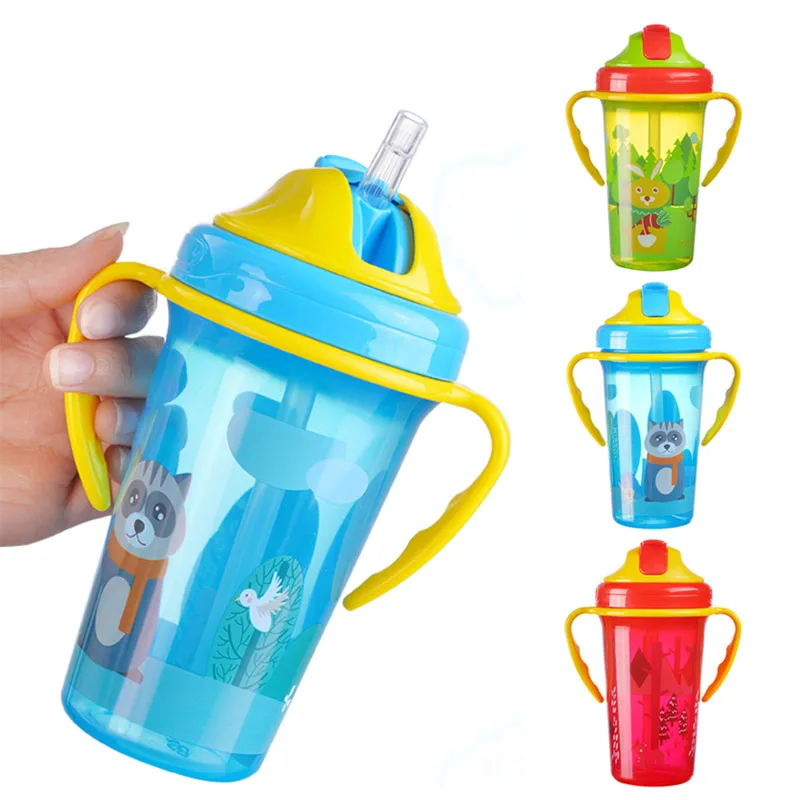 Cartoon Baby Feeding Cup with Straw BPA Free Portable Bottle Leak Proof Handle Kids Training Sippy Copos Children's Drinking Cup