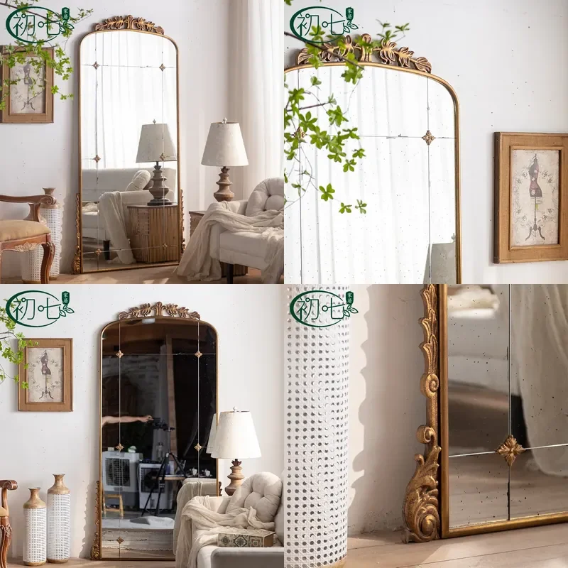 For French Romantic Home Decor Imitation Bronze Mirror Retro Wrought Iron Oversized Floor Standing Full Length Mirror Garden