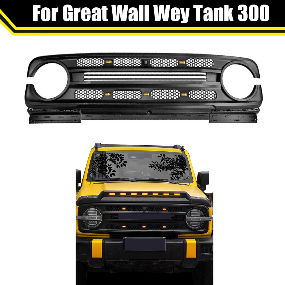 

Front Racing Grill Kit For Great Wall Wey Tank 300 Hood Grille ABS Matte Black Auto Parts Front Bumper Mesh Grilles Trim Cover