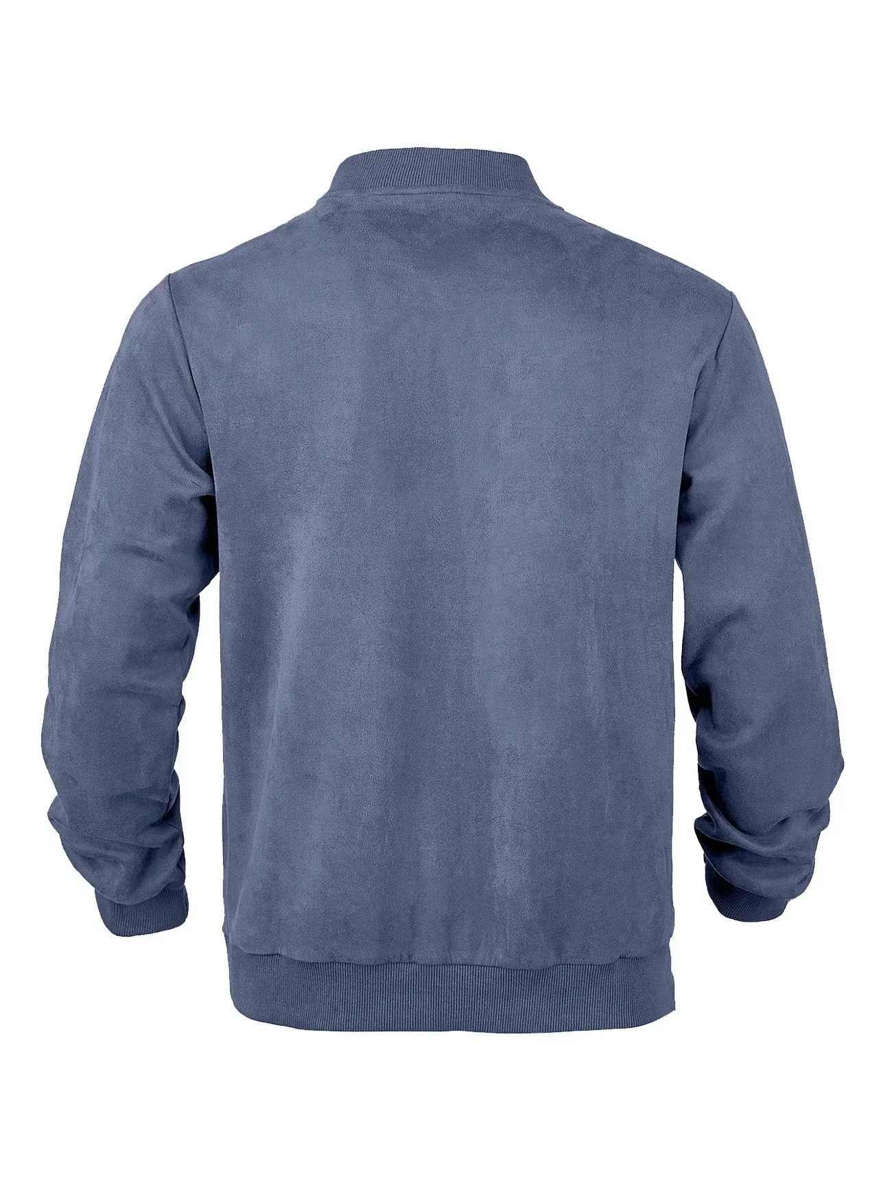Herren-Wildlederjacke mit durchgehendem Reißverschluss, Stehkragen, lässig, langärmelig, einfarbig, leichte Streetwear-Oberbekleidung – Detail 5