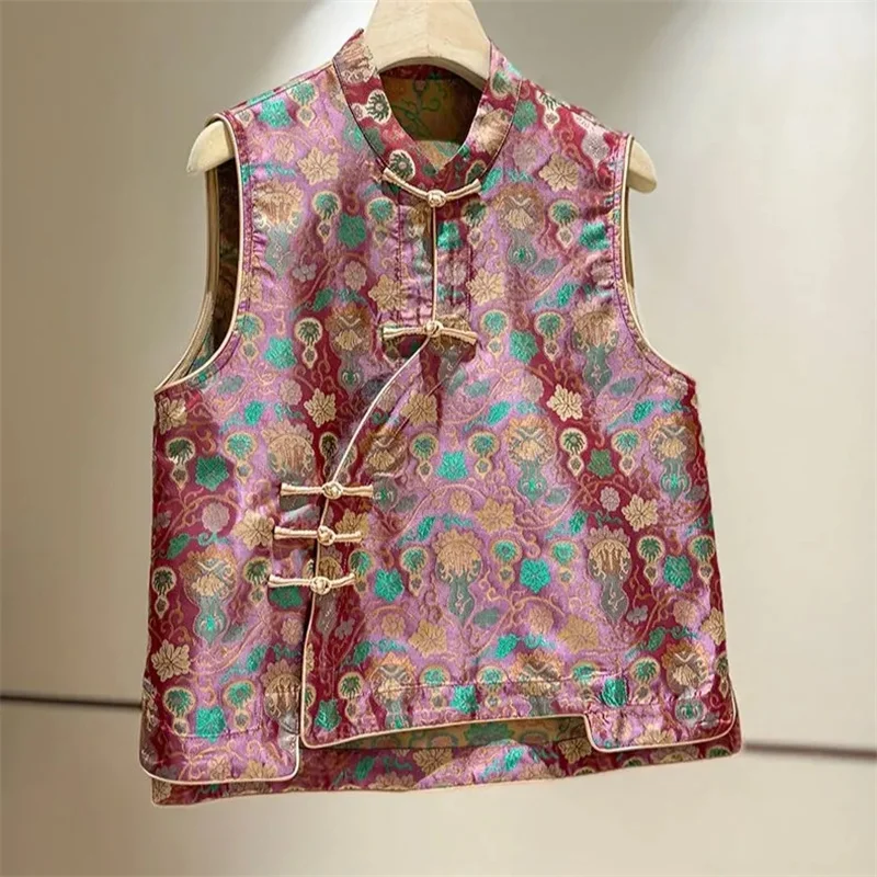 New  Women's Vest Fashion Spring and Summer Advanced Vest Coat Collar Buckle Young Sleeveless Single-breasted Printed Vest Coat
