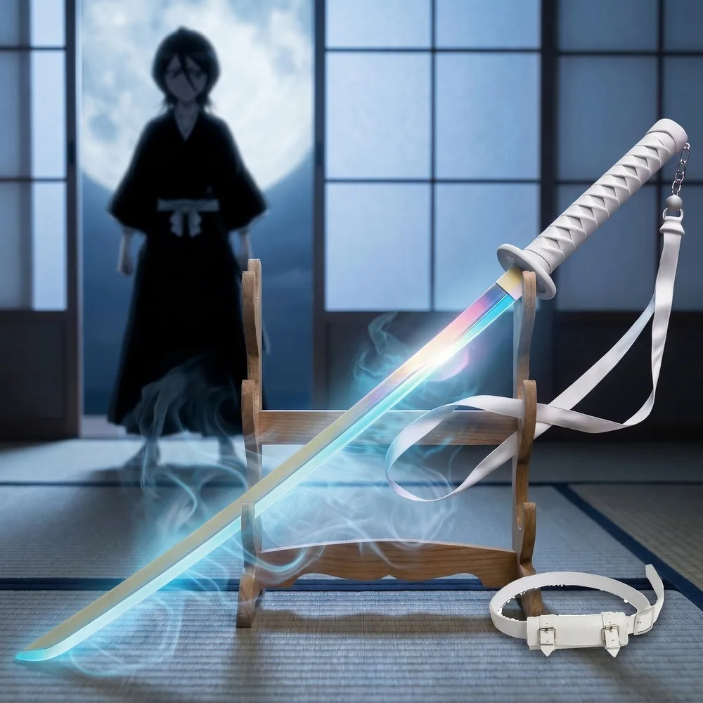 Bleach 108cm Light Yellow Glow Plastic LED Smoke Fog Effect Katana Sword Sabre Blade Safe Unsharpened Cosplay Display Photo Prop