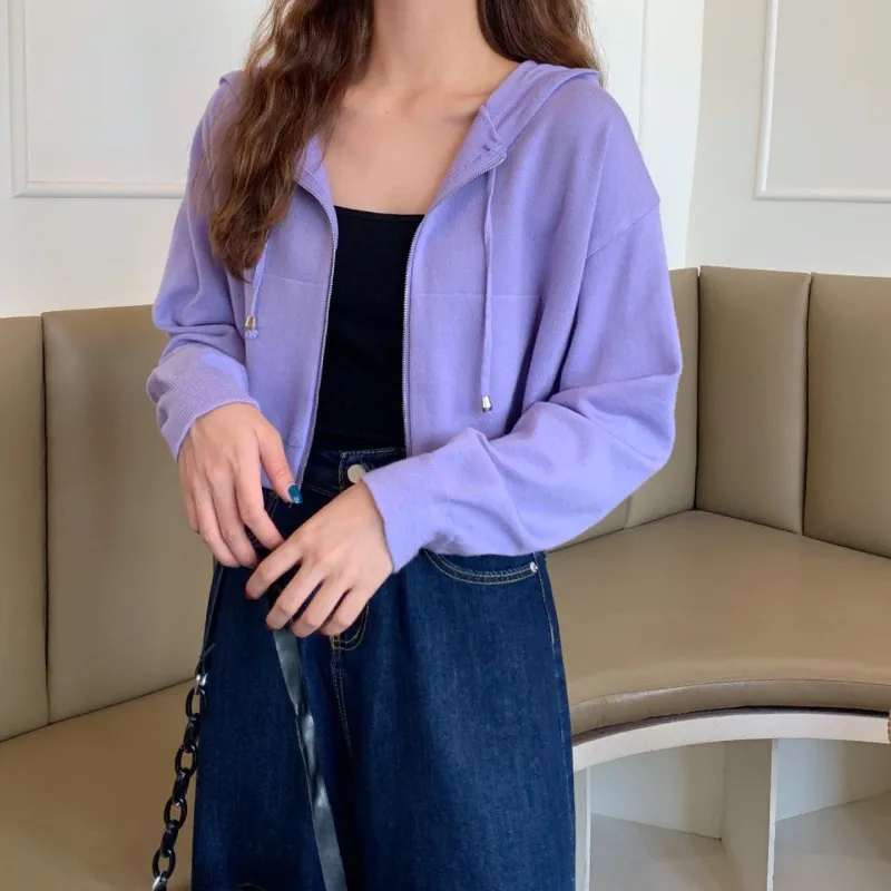 2024 Fall Casual Women Pockets Cropped Zip Up Fleece Purple Hoodies Korean Winter Jacket Hoodie Basic Harajuku Clothes Outwear