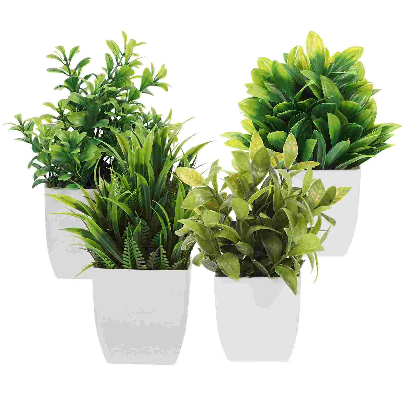 4 Pcs Artificial Potted Faux Green Indoor Decor Fake Small Office Desk Adornments Easy Maintenance Spring Lily Over