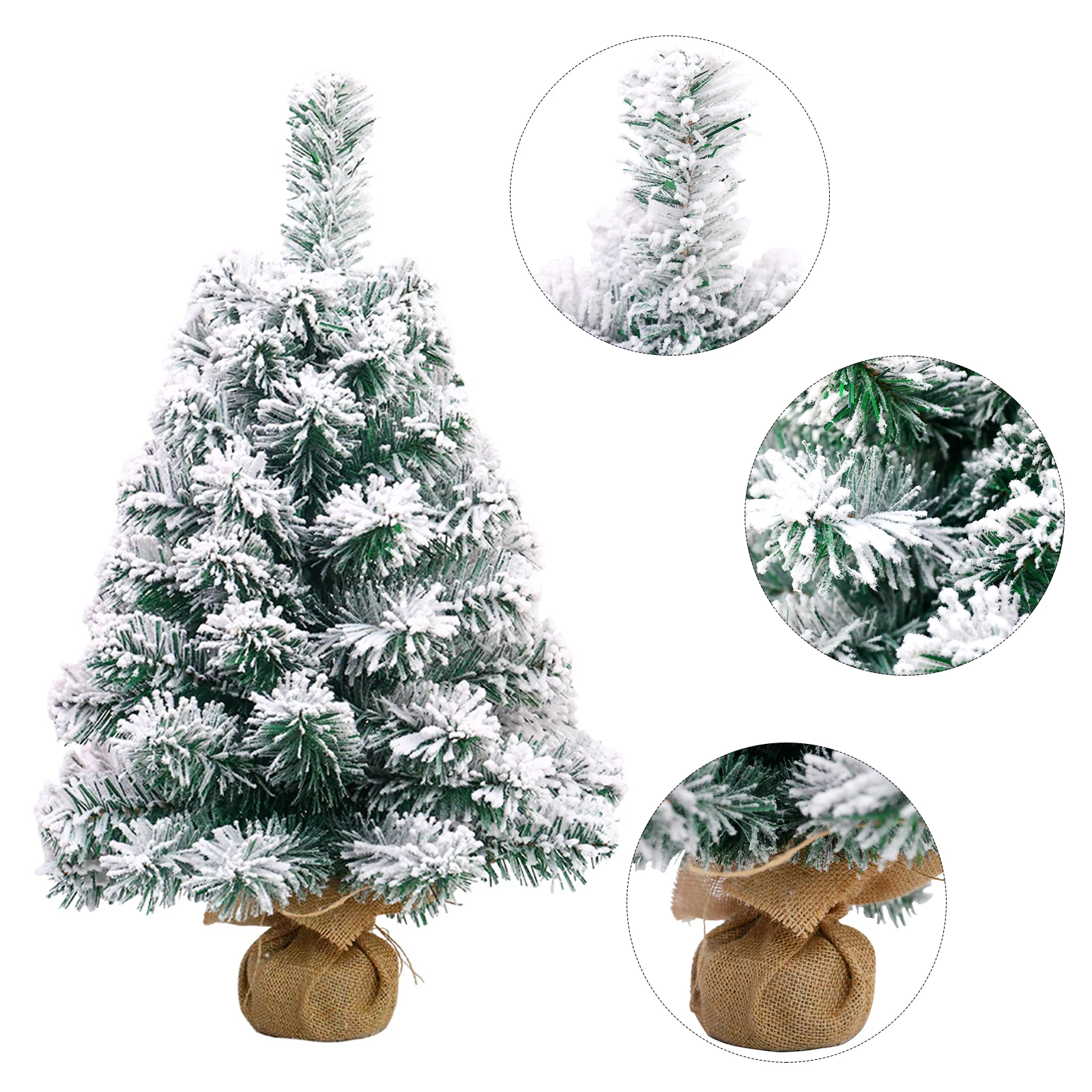 

24 Inches Mini Christmas Trees Artificial Flocking Snow Christmas Tree Ornaments for Dining Table Desk Home Holiday Decorations