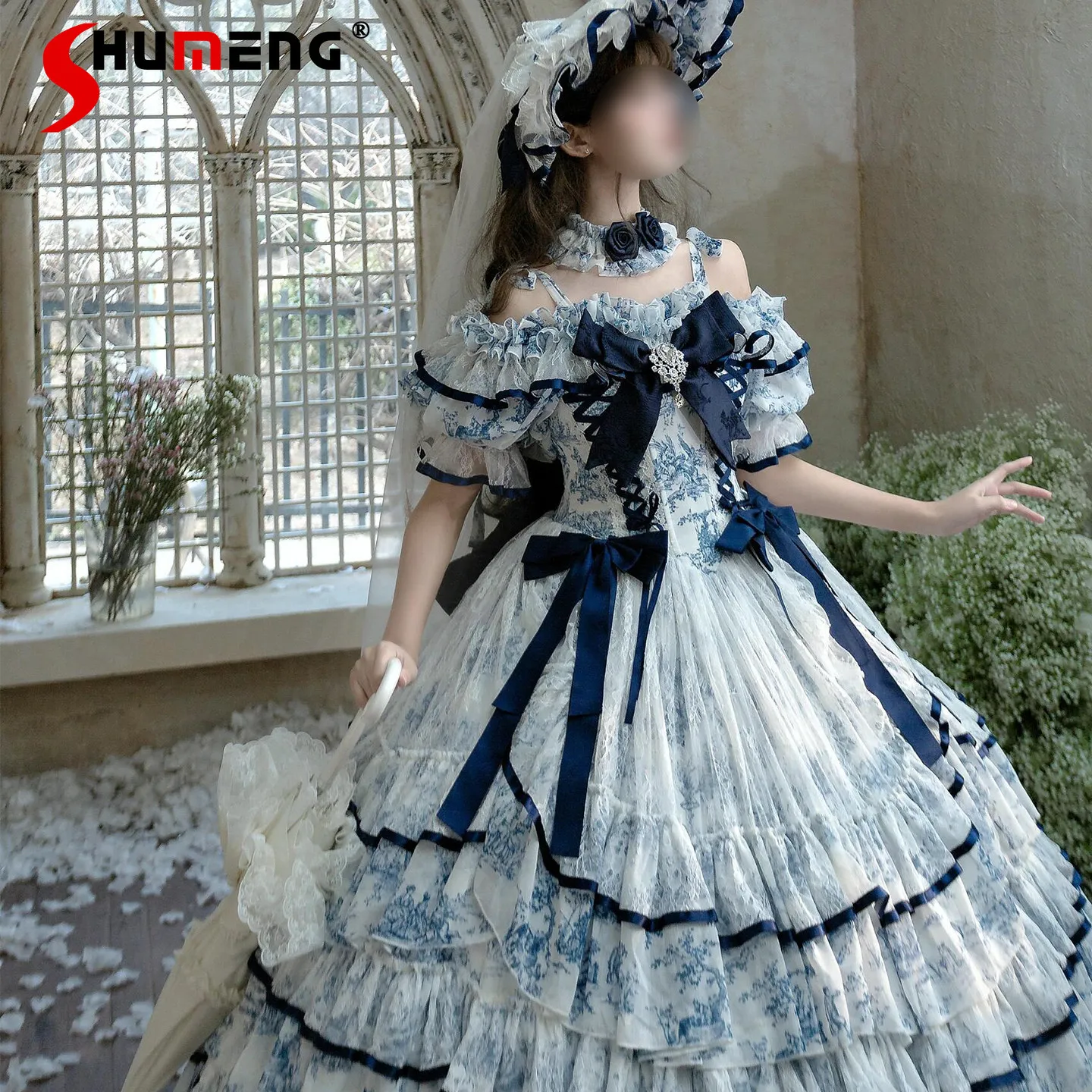 Lolita Gothic Long Dress for Women Spring Summer New Lady Elegant Retro Off-the-shoulder Birthday Dresses Flower Wedding Dress