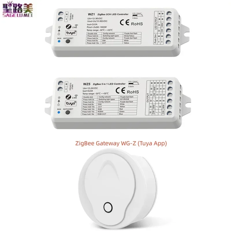 

WG-Z (Tuya App) ZigBee Gateway Work with WZ1 2CH*5A RF Dimmer/WZ5 5CH*3A Controller for Single Color RGB RGBW RGBCCT Led Lamp