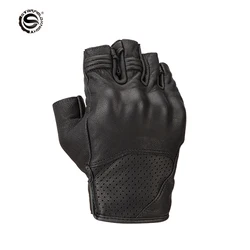 Star Field Knight Half Finger Black Motorcycle Gloves Real Goat Leather Gloves Summer Breathable Wear-resistant Riding Gears