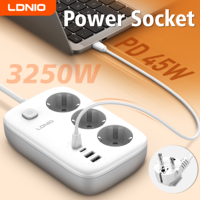 LDNIO 45W EU Outlets Power Strip with USB-C Fast Charging 2500W 2M Extension Cord Socket Home Office Adapter Surge Protector