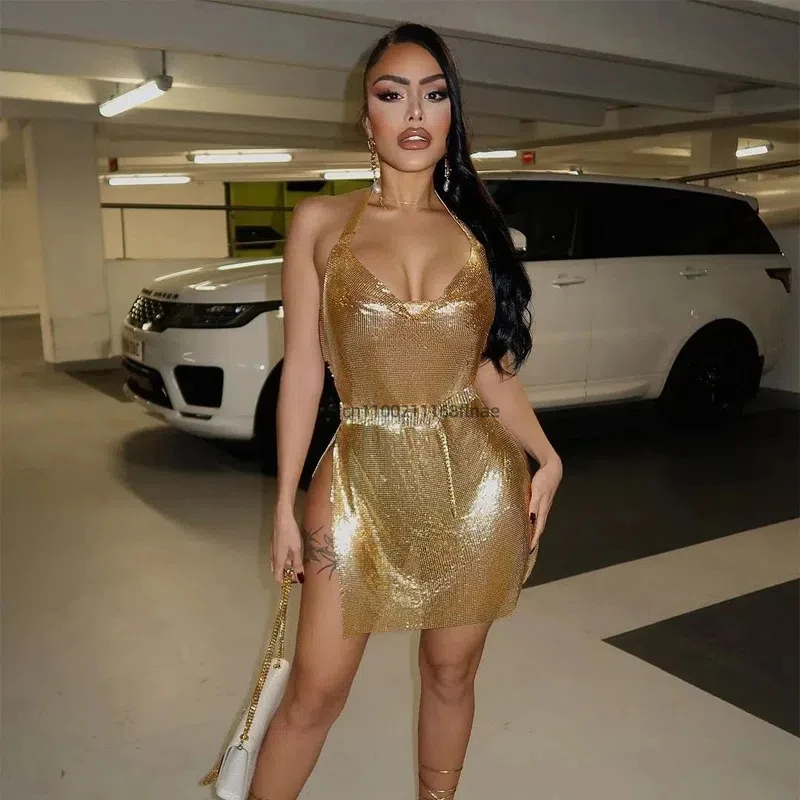 Nuevo traje de baile latino con estilo europeo y americano, vestido Sexy de verano con espalda descubierta y abertura ajustada de Color sólido para mujer