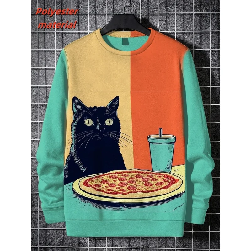 남성용 3D 인쇄 다채로운 고양이 운동복 레인보우 시골 패턴 후드 캐주얼 루즈 탑 라운드 넥 풀오버 streetwear
