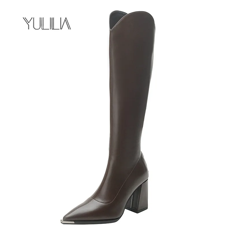 

YULILIA Trendy Sexy Women's Original Design Winter Knee High Boots Woman Office Lady Nightclub Girl Party Brown Mid-calf Boots
