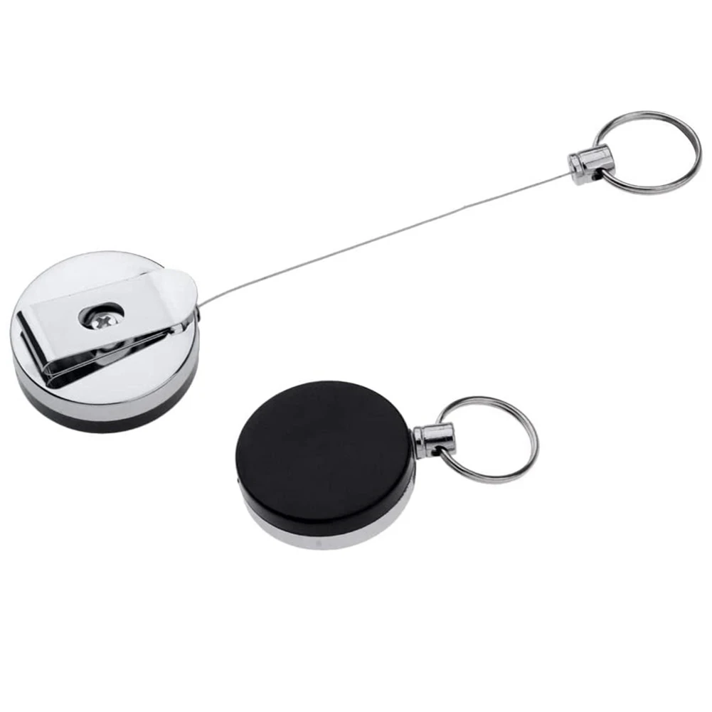 2PCS Retractable Fishing Line Line Cutter Keychain Carabiner Reels Key Holder Chains with 60cm Cord and Split Ring