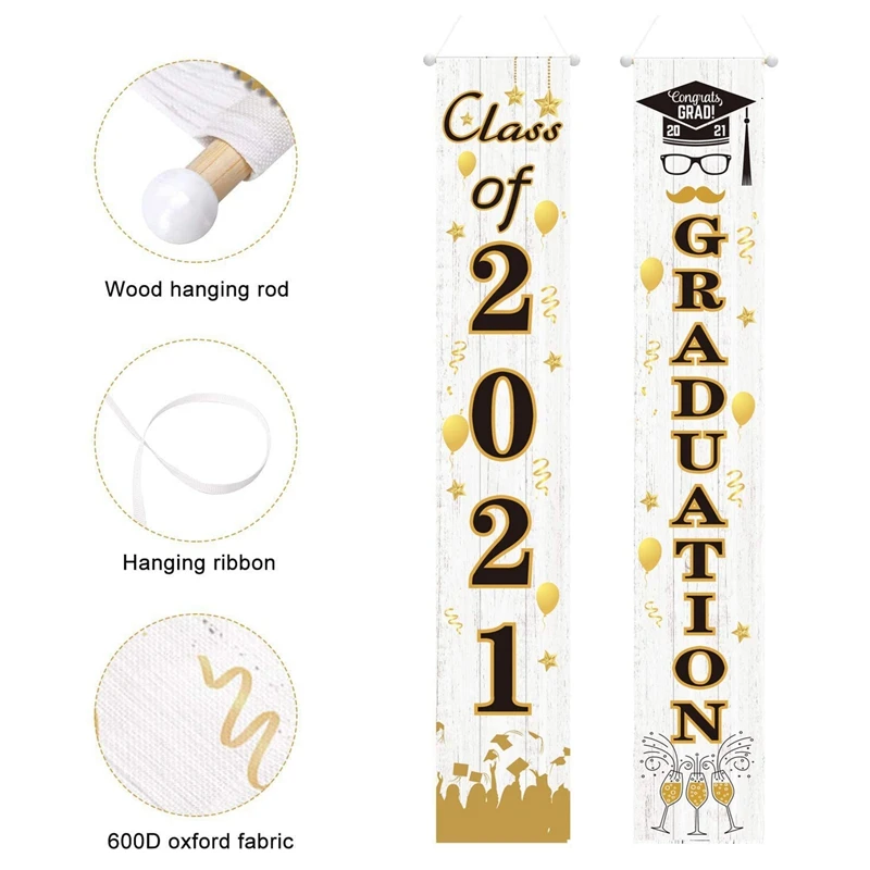 Graduation Decorations - Class Of 2021 & Congrats Graduation Porch Sign Banners Graduation Party Supplies