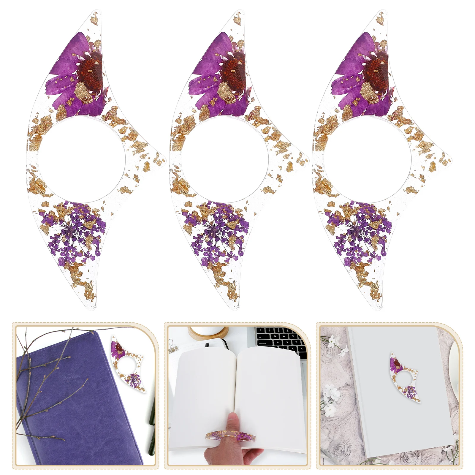 

3Pcs Dried Flower Resin Bookmark Finger Holder Elegant and Functional Reading Accessory for and Lovers