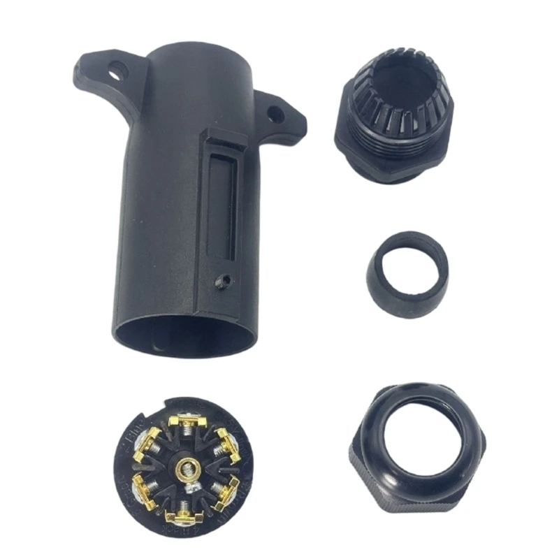 US-Style 7-Pin Trailer Wiring Connector Adapter with Mounting Points for Tail, Brake, Turn, and Reverse Light Circuits