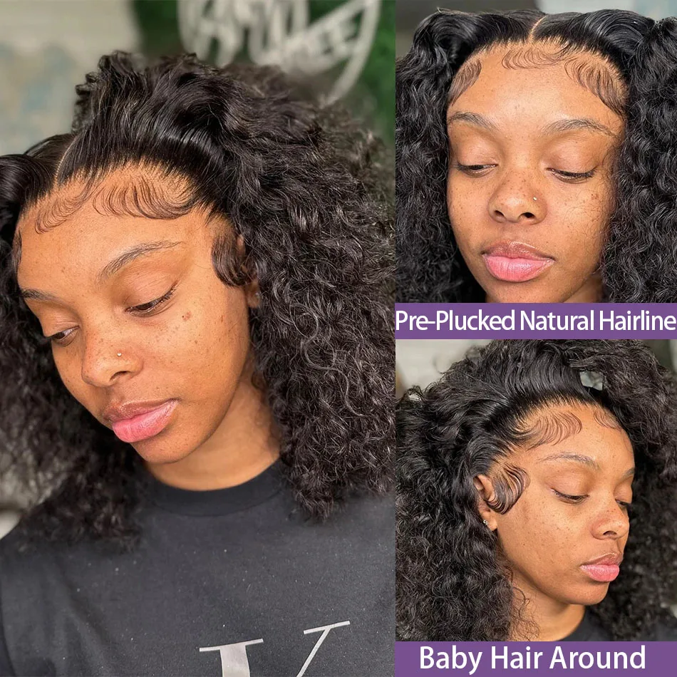 4x4 Deep Wave Short Bob Frontal Curly Wigs 13x4 Transparent Lace Front Wig Brazilian Remy 180 Density Human Hair Women 12 14 in