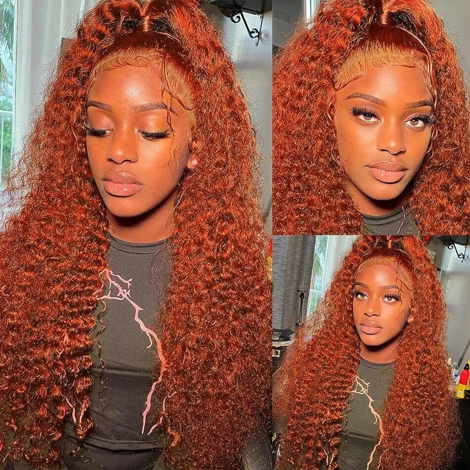 

Orange Ginger deep wave 13x4 13x6 HD Transparent Lace Frontal Human Hair Wigs 100% Natural Brazilian Curly wigs