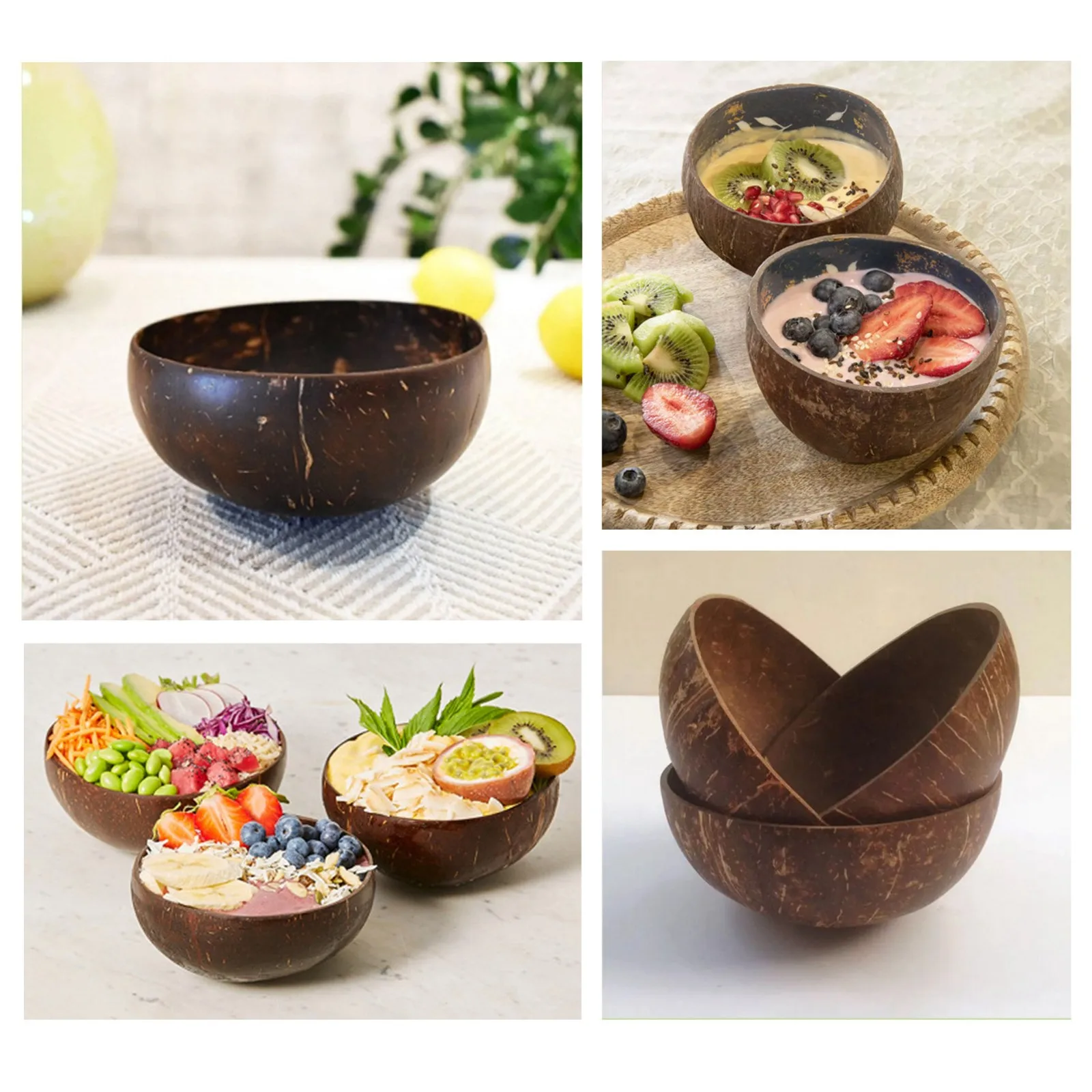 Natural Coconut Shell Bowl For Serving Dishes Wooden Salad Natural Coconut Shell Bowl Bowl Serving Utensils Breakfast Party