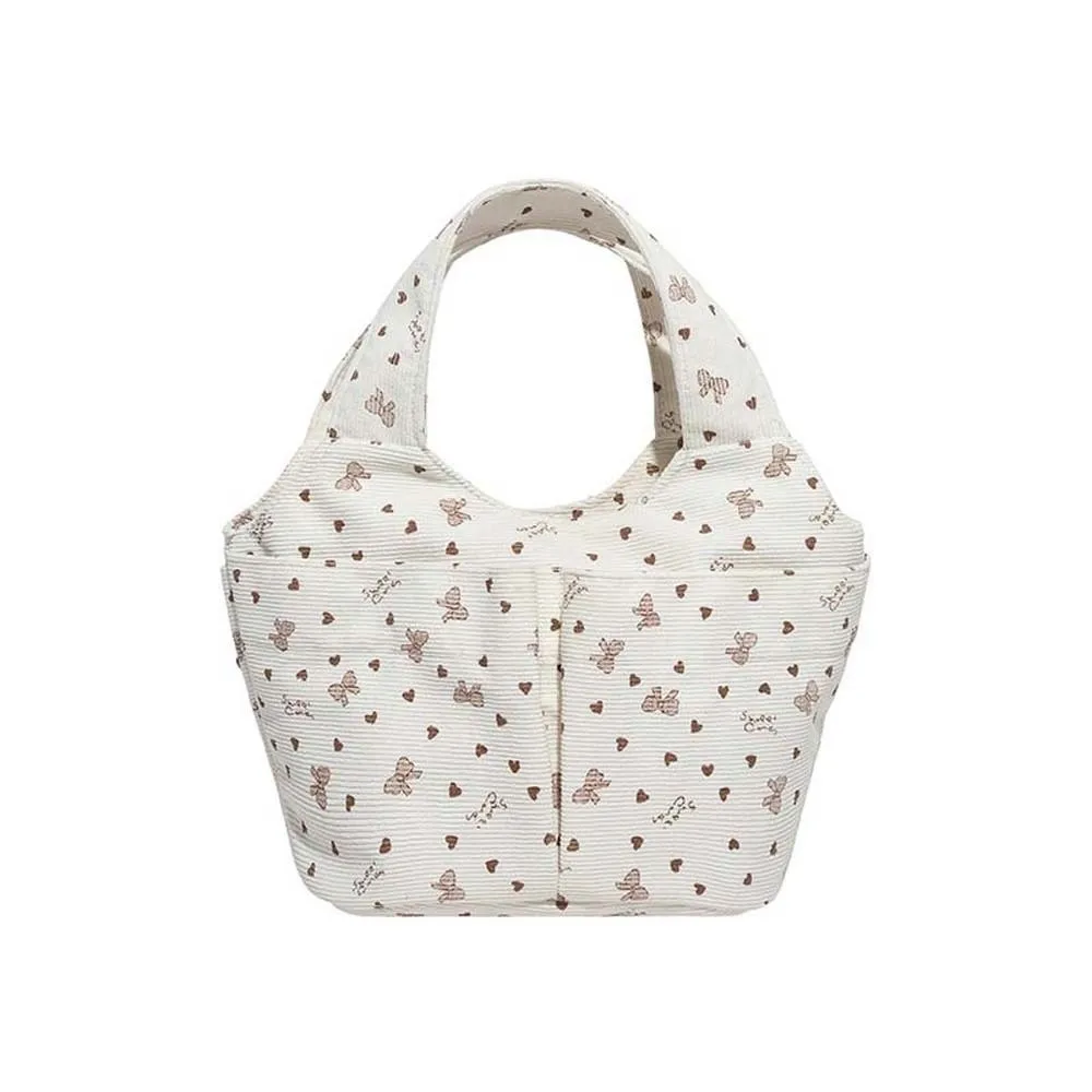 

Versatile Bow Printed Mini Handbag Magnetic Button Large Capacity Multi-pockets Small Tote Polyester Sweet Lady Hand-held Purse