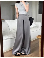 HOUZHOU Office Ladies Satin Suit Pants Vintage Oversize High Shot Youthful Woman Trousers Baggy Elegant Korean Fashion Palazzo