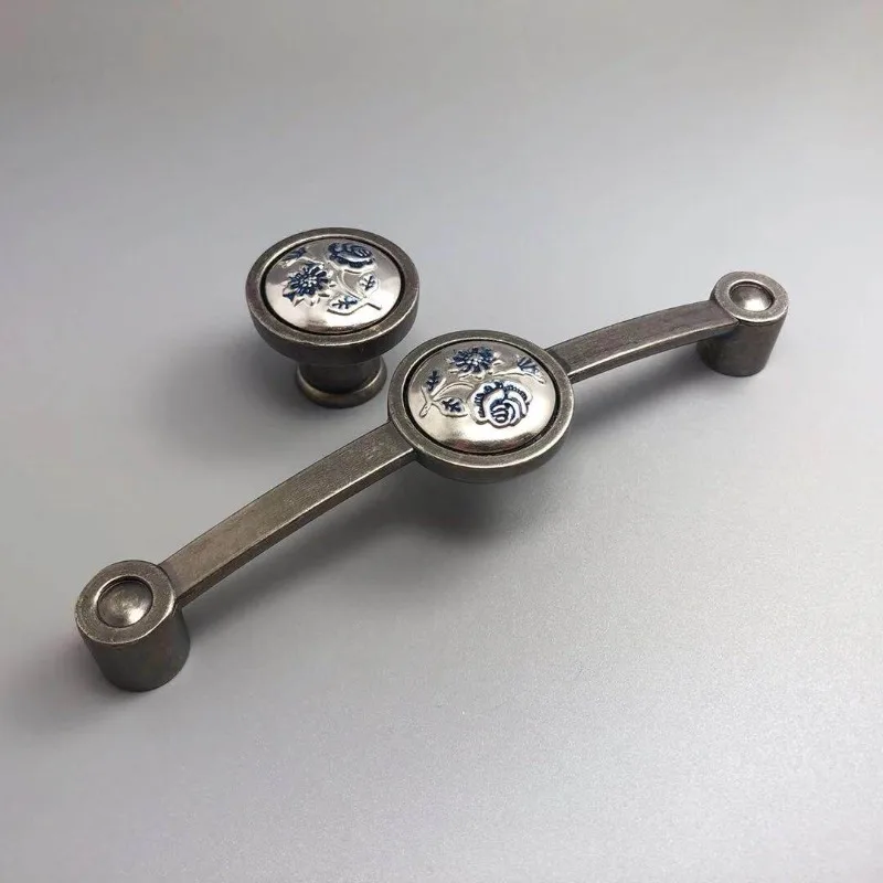Handles, clothing cabinets, door drawers with surface-mounted gray single-hole 128mm zinc alloy handles