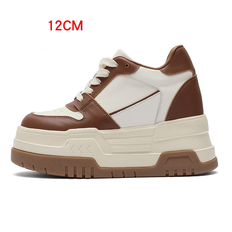 Invisible Heightening Shoes for Women Genuine Leather Comfortable Increased 14CM Ultra High Heels Casual Shoes Platform Sneakers