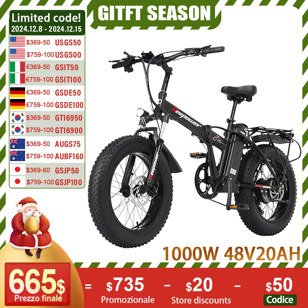 G20pro ebike 1000w 48V 25AH Electric bike 20 Inch Fat Tire Mountain Electric Bike Folding Electric Bicycle Adult electric bike