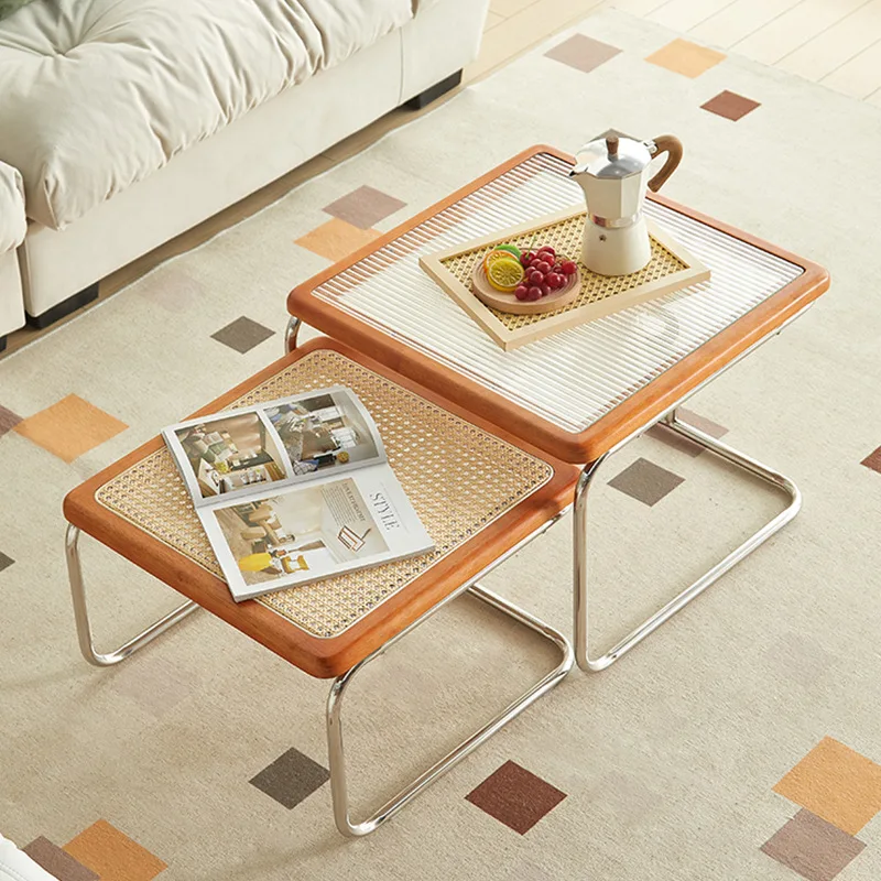 Rattan coffee table, combined antique stainless steel rattan small coffee table