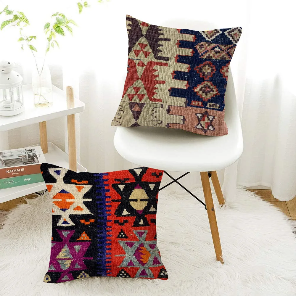 

Bohemian side sleeping pillow cover linen multi-color striped printed home decoration cushion ethnic style