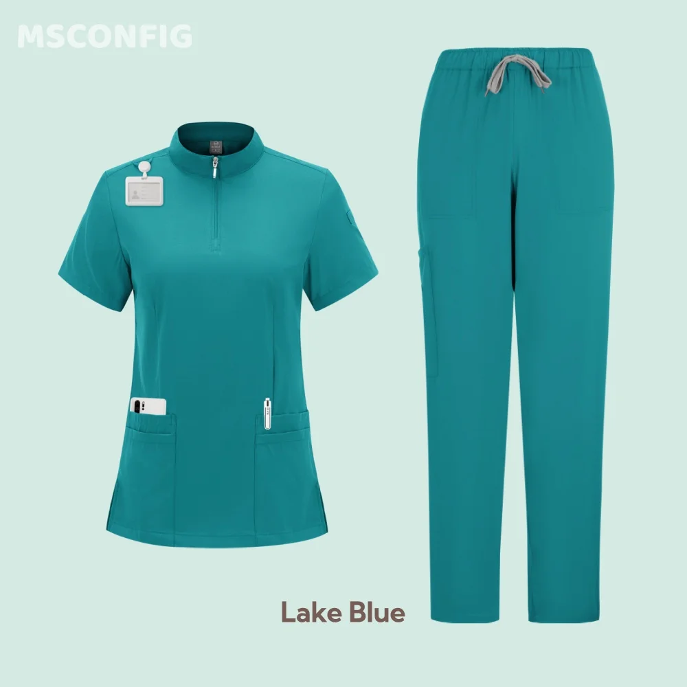 ชุดยูนิฟอร์มแพทย์ผ่าตัดสำหรับบุรุษและสตรี ชุดทำงานสำหรับเภสัชกร คลินิกทันตกรรม พยาบาล เสื้อซิป กางเกงลำลอง ชุดทำงาน